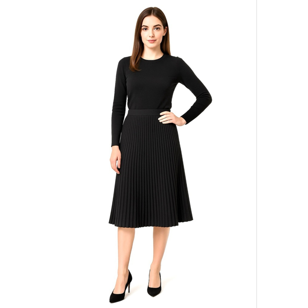 Anne Klein Black Pleated Midi Skirt